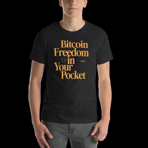 unisex-staple-t-shirt-black-heather-front-68e14a25c6f6a.jpg Bitcoin T-shirt (Bitcoin Freedom in your Pocket)