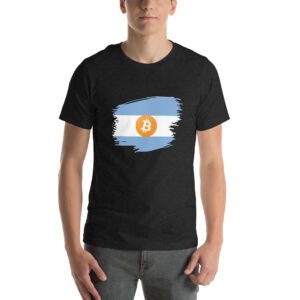 unisex-staple-t-shirt-black-heather-front-68e36d10db698.jpg Argentinean Bitcoin T-shirt